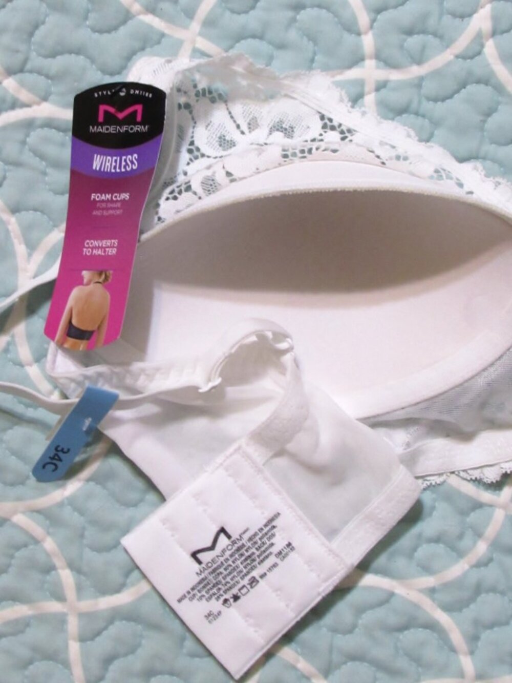 NWT Womens Ladies MAIDENFORM White Lace Underwire Free Comfort Bra 34C ORIG $40 - Picture 3 of 3